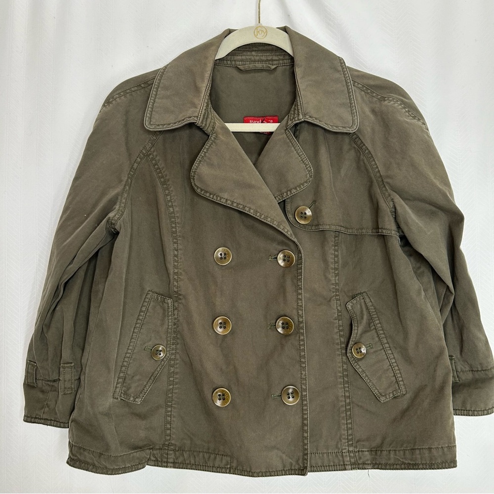 Sundance denim jacket army green size large double breasted crop